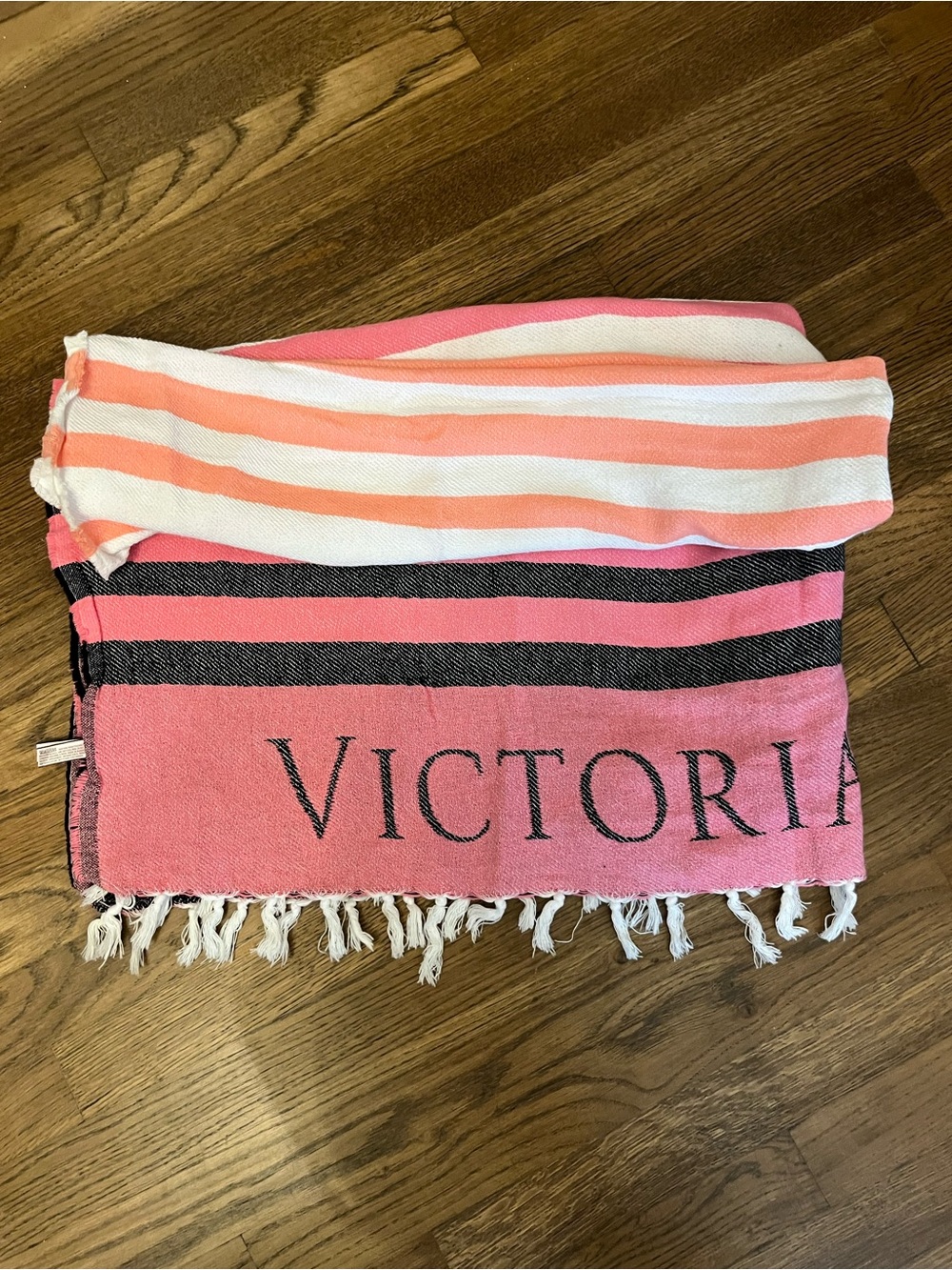 Victorias Secret Pink and Black Striped Blanket or Beach Towel